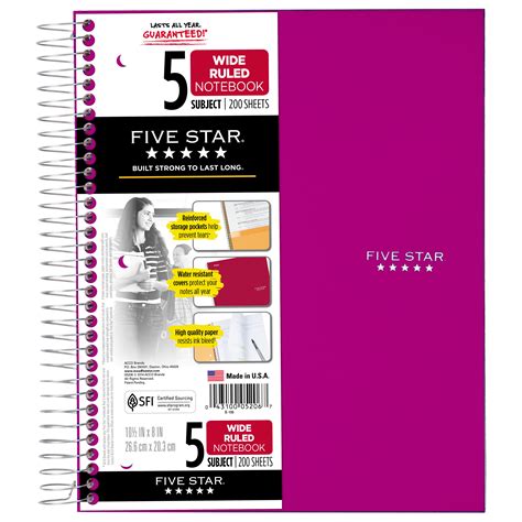 five subject notebook five star